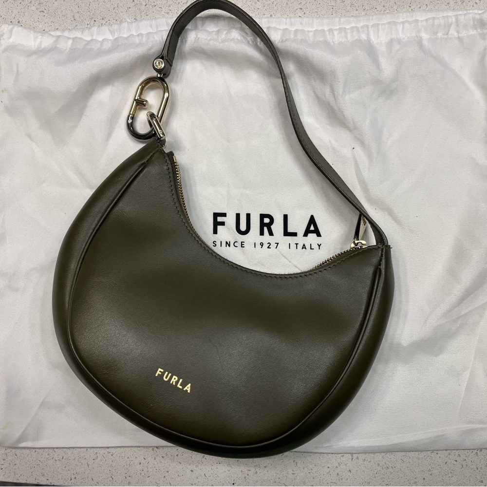 Furla Dark Green Leather Shoulder Bag